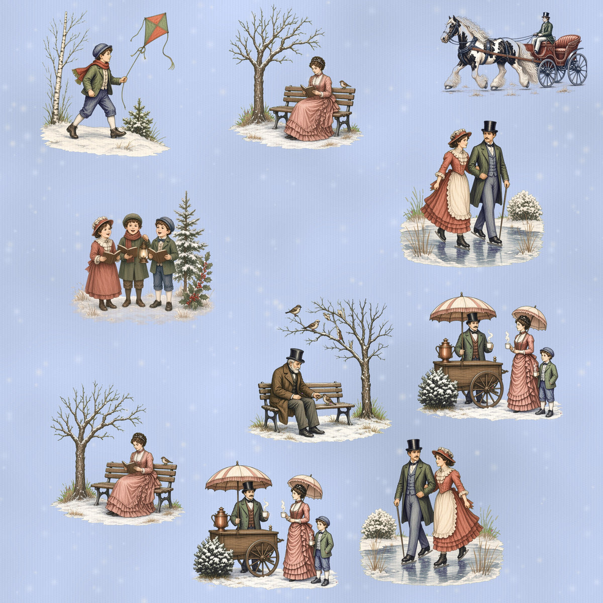 Carriage Park Sweatshirt by LQ, winter park toile print close-up