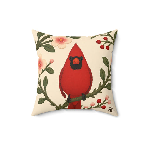 "Winter Cardinal" — Square Throw Pillow